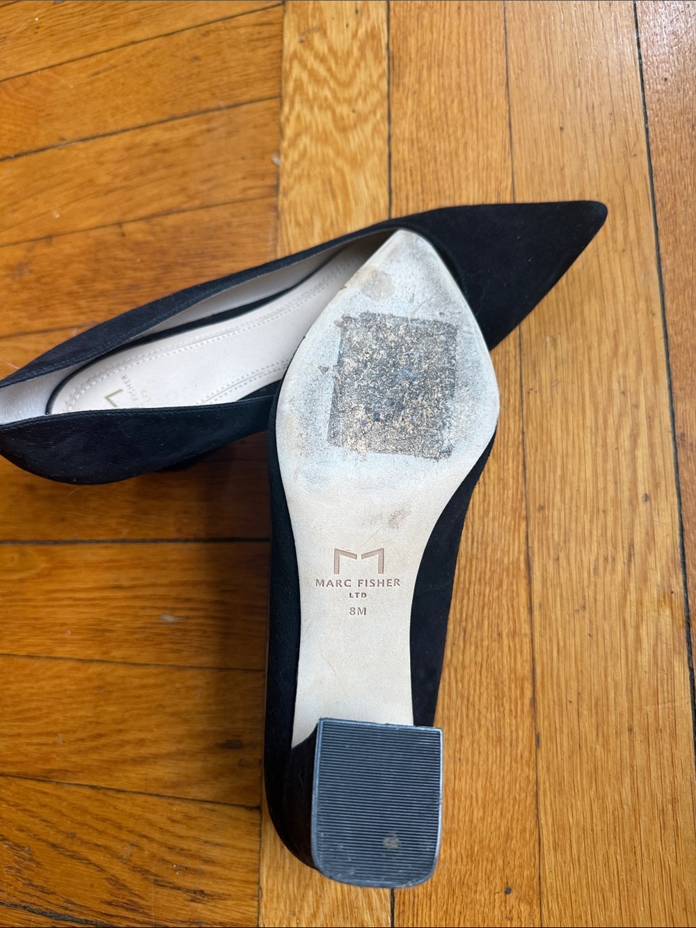 Marc Fisher Black Suede Pointed-Toe Pumps - Picture 3 of 3